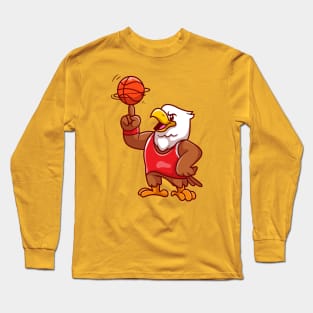 Cute Eagle Playing Basketball Cartoon Long Sleeve T-Shirt